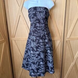 Vintage Y2K Luly K Strapless Black Floral Strapless A-Line Dress Size M 90s 80s